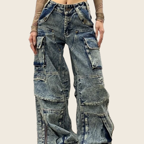 Plus Size Multi-Pocket Workwear Jeans - Women's, enhanced product photo
