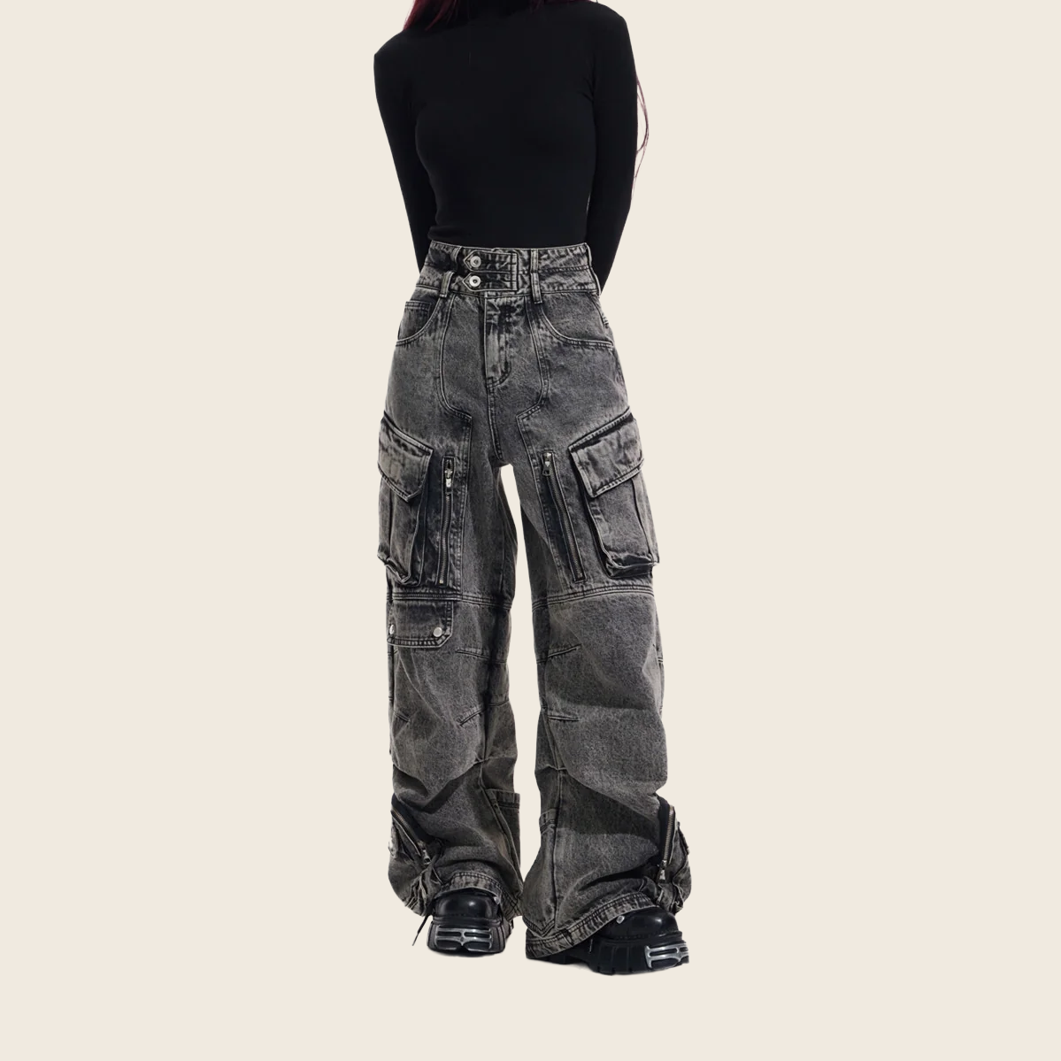 Retro Workwear Multi-Pocket Jeans - Unisex, enhanced product photo