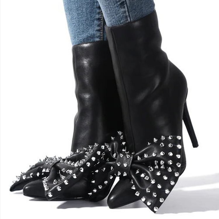 ShopBAM — Bow Stiletto Heel Ankle Boots — Women's