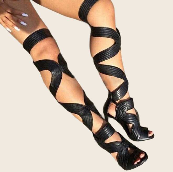 Stiletto Peep Toe Sandal Boots - Women's, enhanced product photo