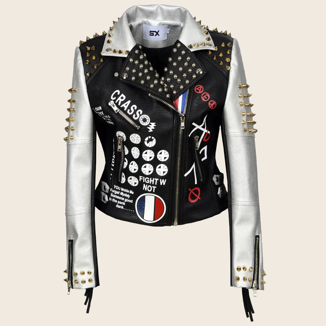 Rock Graffiti Leather Jacket - Unisex, enhanced product photo