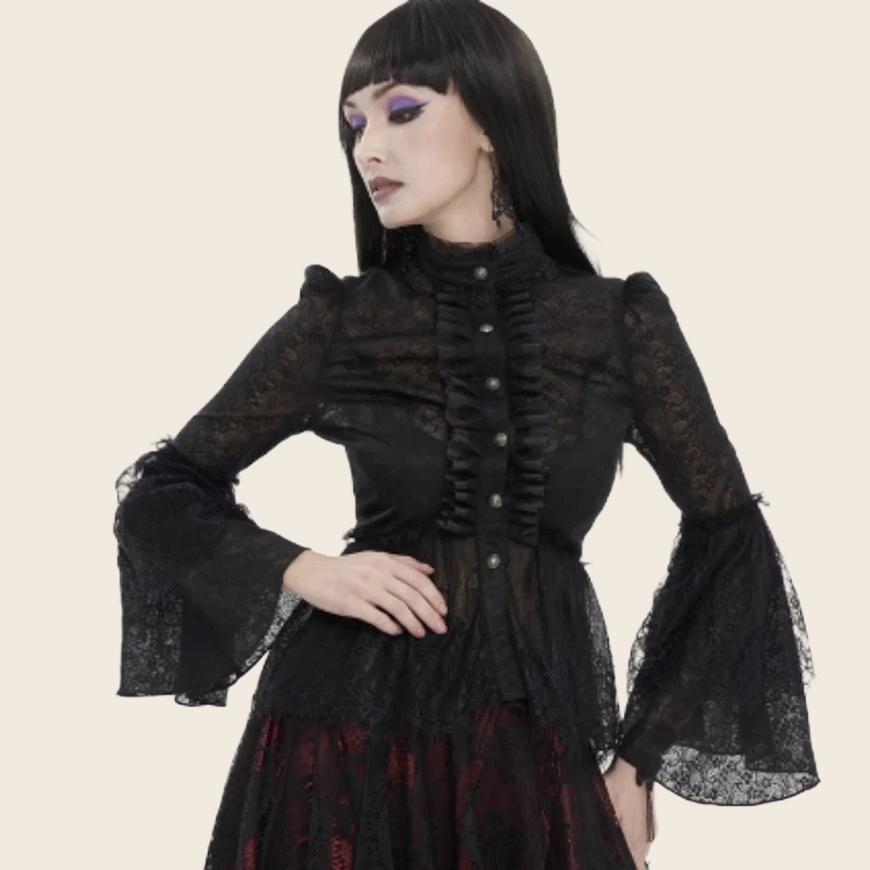 Punk Flared Sleeve Lace Shirt - Women's, enhanced product photo