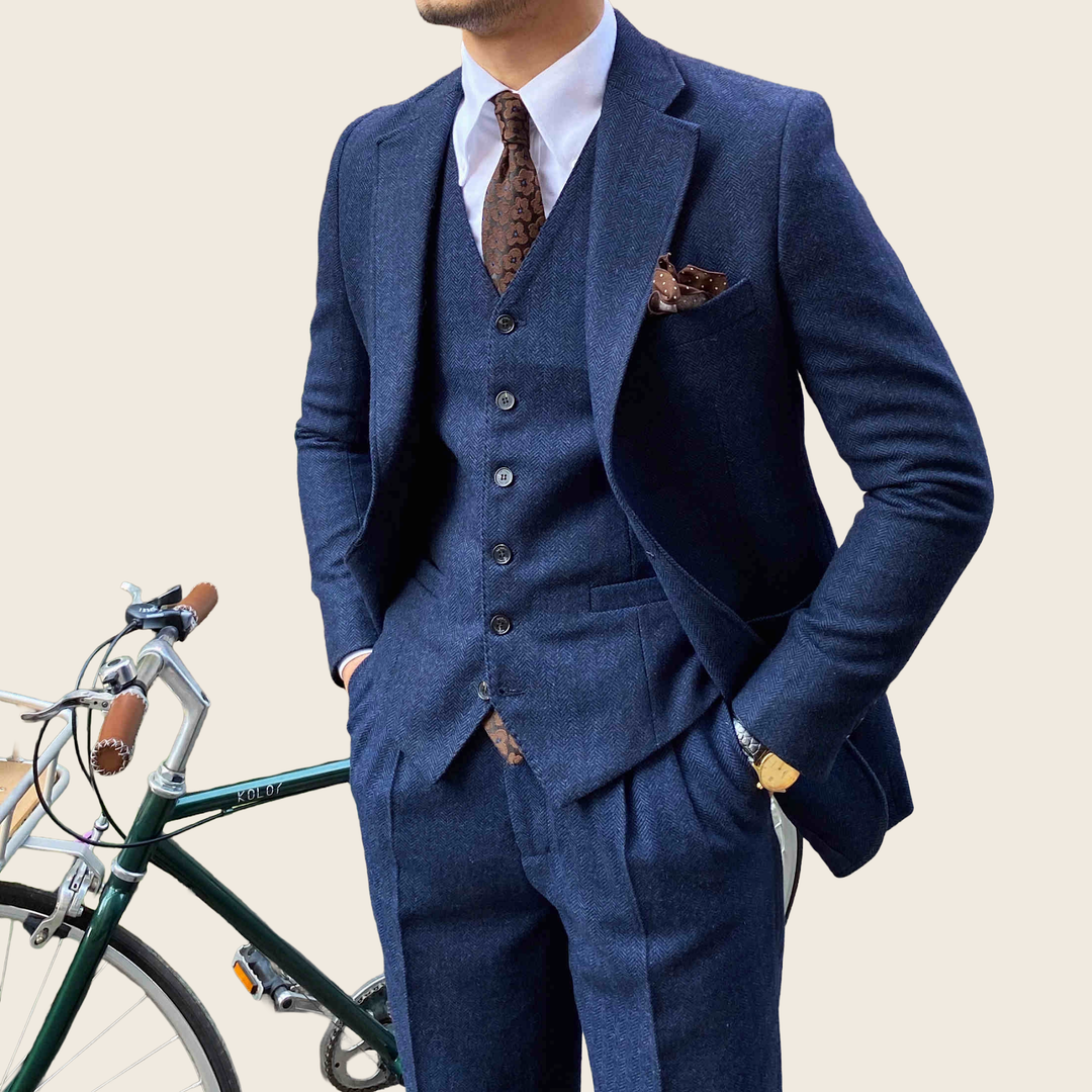 Herringbone Wool Slim Fit Suit - Men's, enhanced product photo