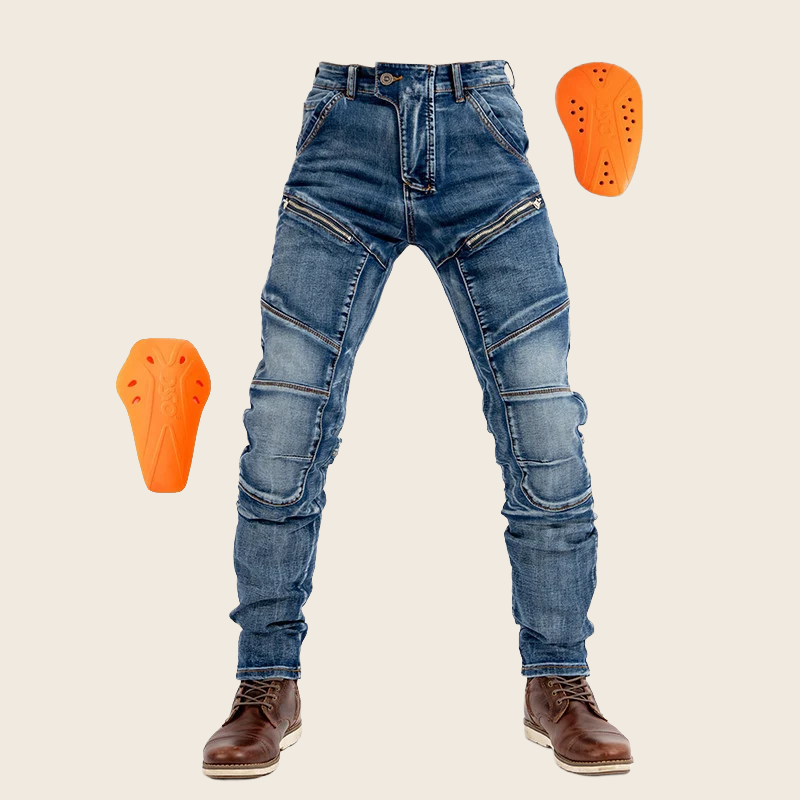High-Elastic Motorcycle Protective Denim - Black/Blue, enhanced product photo