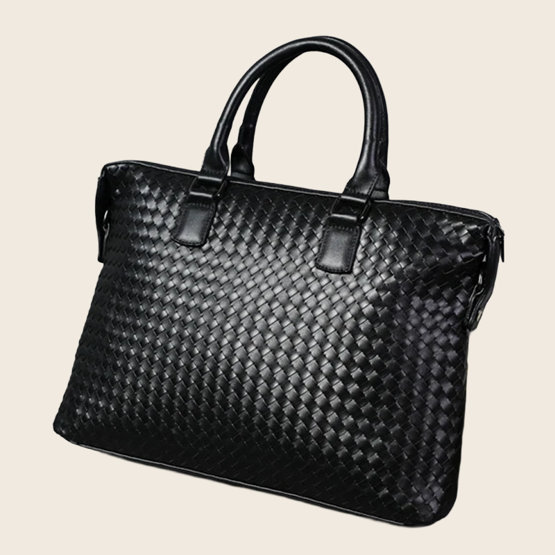 Woven Leather Briefcase, enhanced product photo