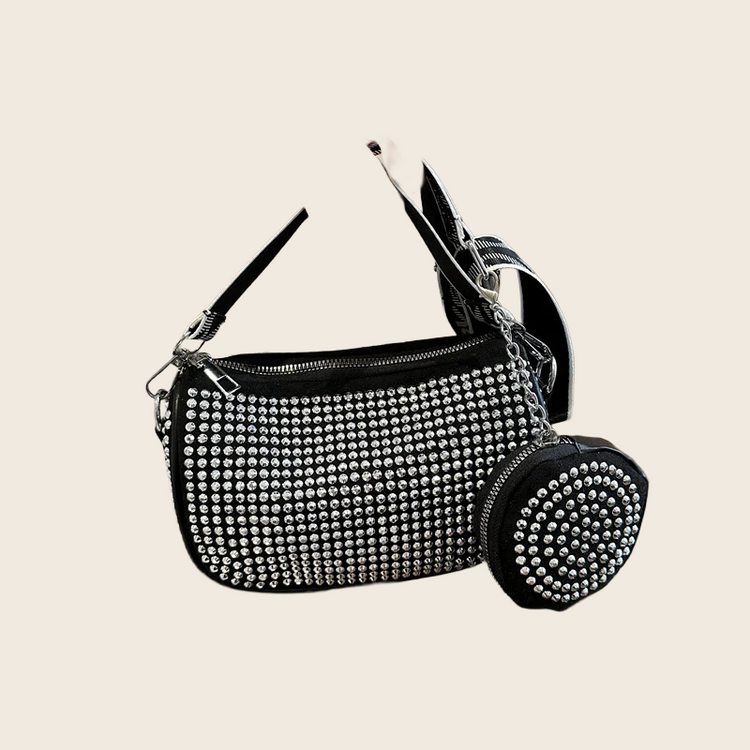 Rhinestone Embellished Shoulder Bag - Women's, enhanced product photo