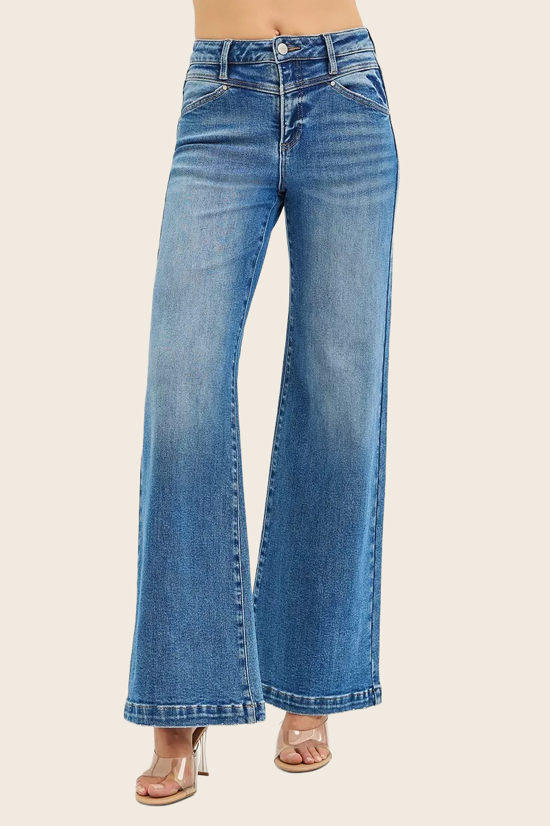 RISEN High-Rise Wide Leg Jeans - Heart Back Pocket, enhanced product photo