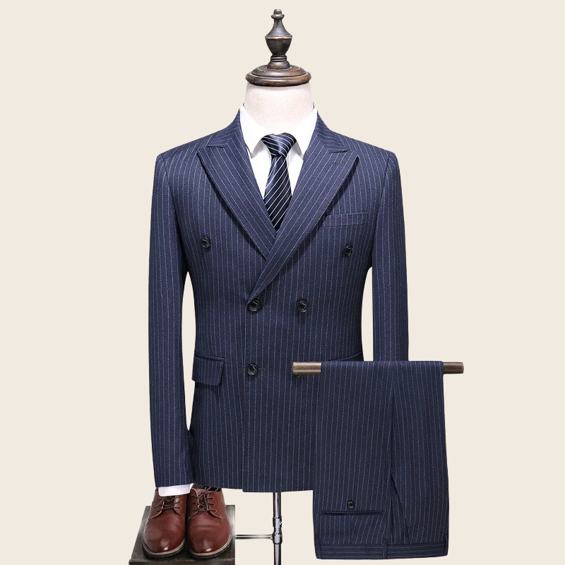Double-Breasted Striped Three-Piece Suit - Men's, enhanced product photo