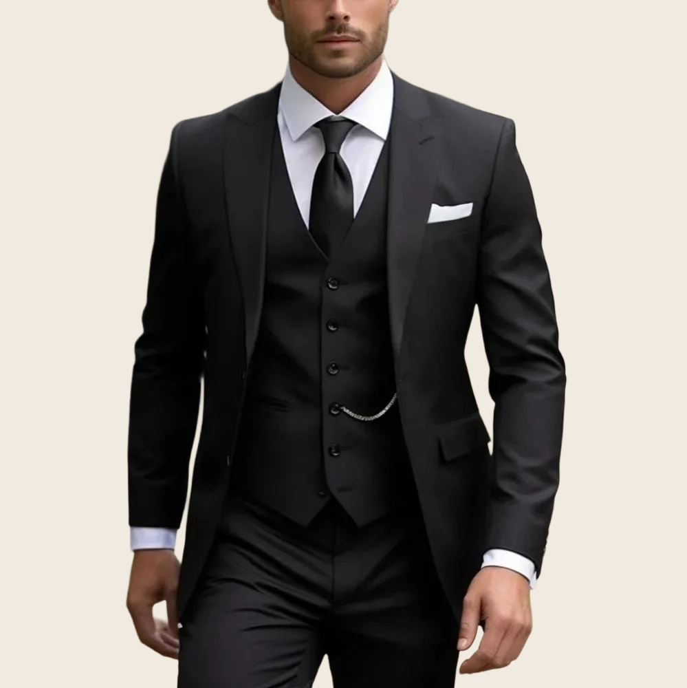 Solid Three-Piece Suit, enhanced product photo