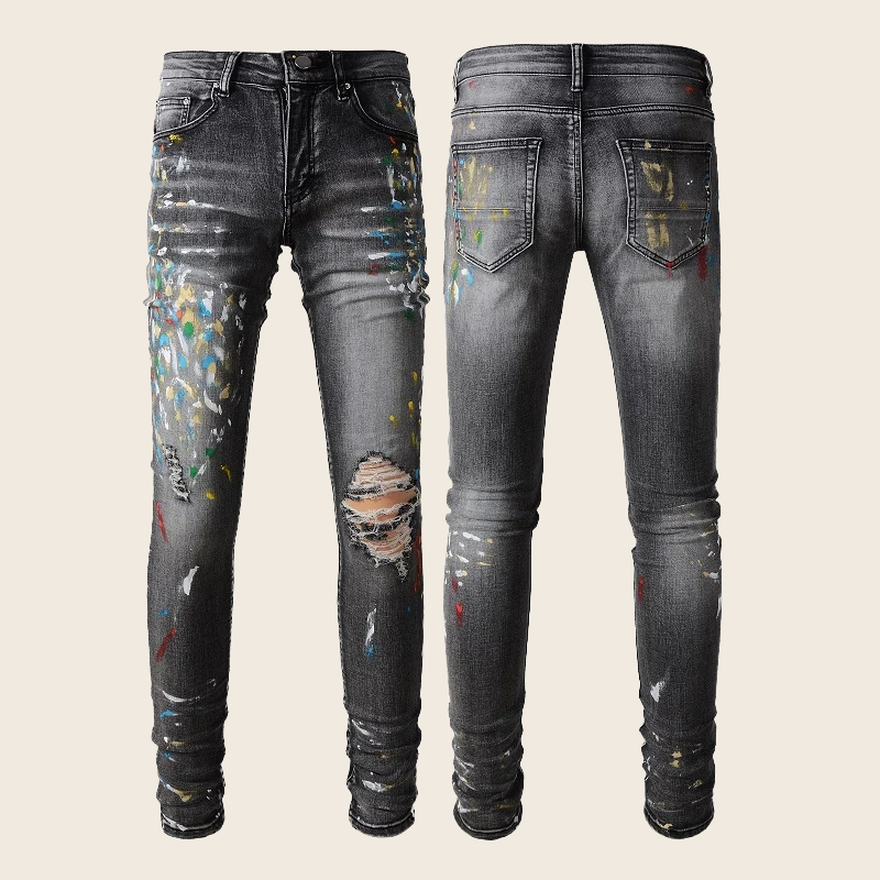 Vintage-Wash Elastic Slim Denim - Slate Grey, enhanced product photo