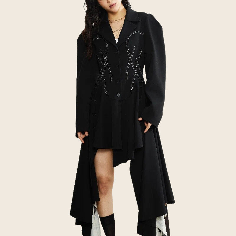 Irregular Hem Suit Coat - Mid-Length, Black, enhanced product photo