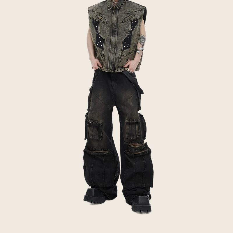 Multi-Pocket Distressed Denim - Men's, enhanced product photo