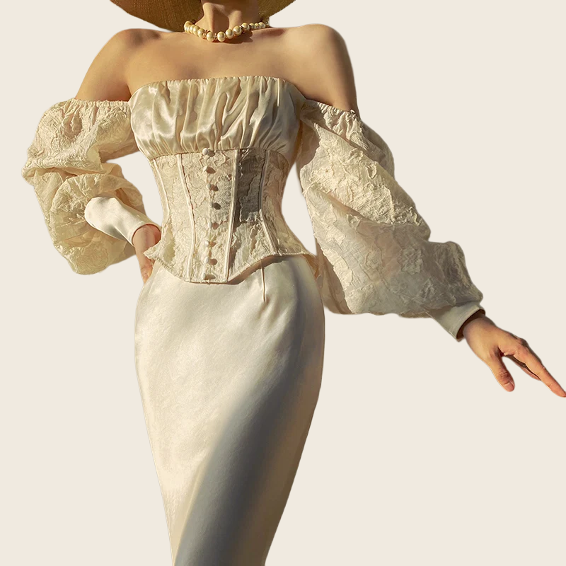 Jacquard One-Shoulder Lantern Sleeve Top - Women's, enhanced product photo