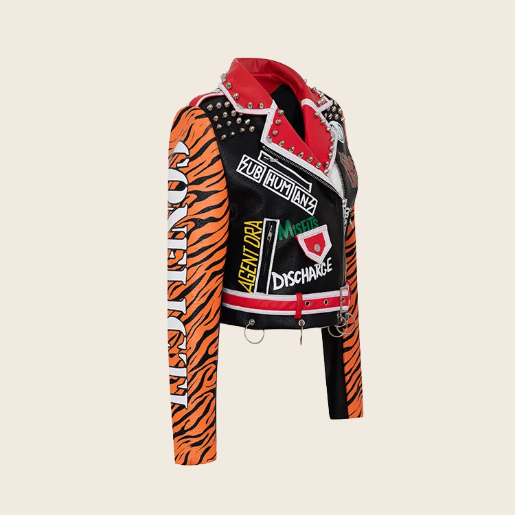 Riveted Animal-Print Punk Jacket - Unisex, enhanced product photo