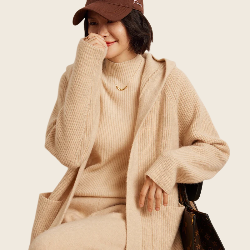 Cashmere Hooded Cardigan Coat - 3 Colours, enhanced product photo