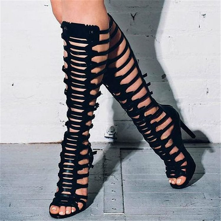 Laser Hollow Open-Toe Heels — Women&