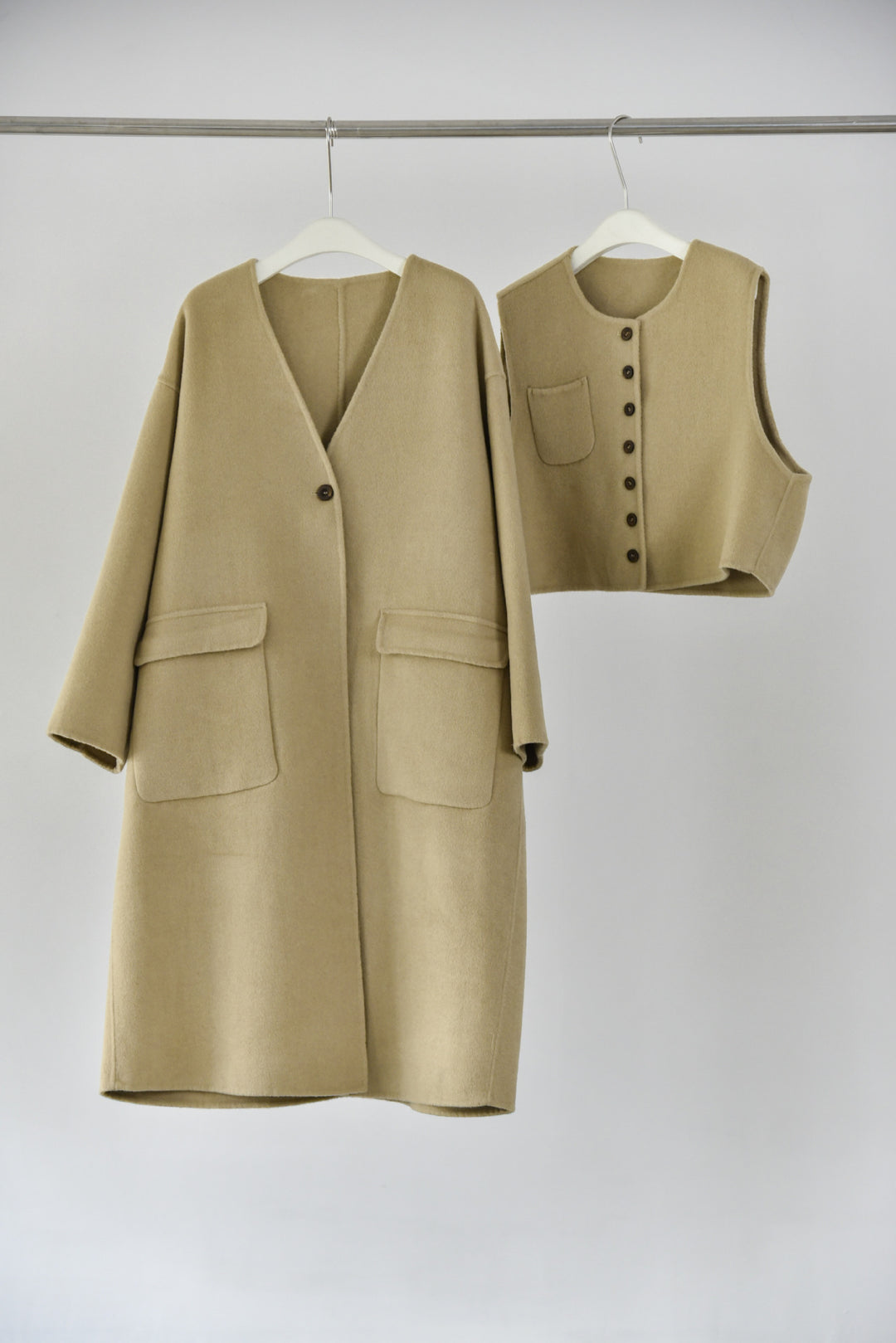 Double-Faced Wool Cardigan Coat &amp; Vest