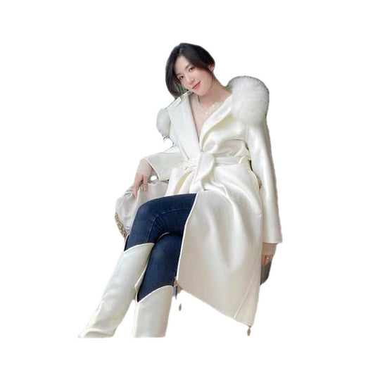 Hooded Wool Coat — Detachable Fur Collar