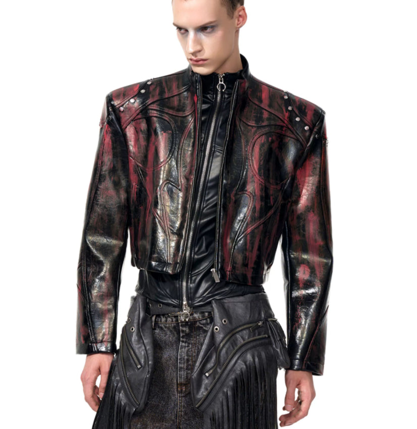 Stand-Up Collar Faux Leather Jacket — Men&