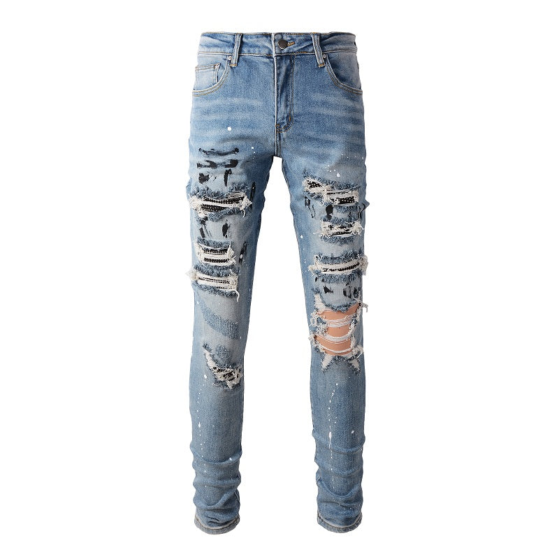 Paint-Splash Distressed Denim — Worn Wash