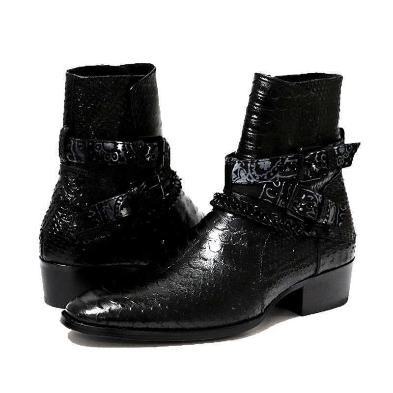 ShopBAM — Serpentine Pointed Flower Chelsea Boots — Men's