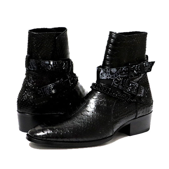 ShopBAM — Serpentine Pointed Flower Chelsea Boots — Men&