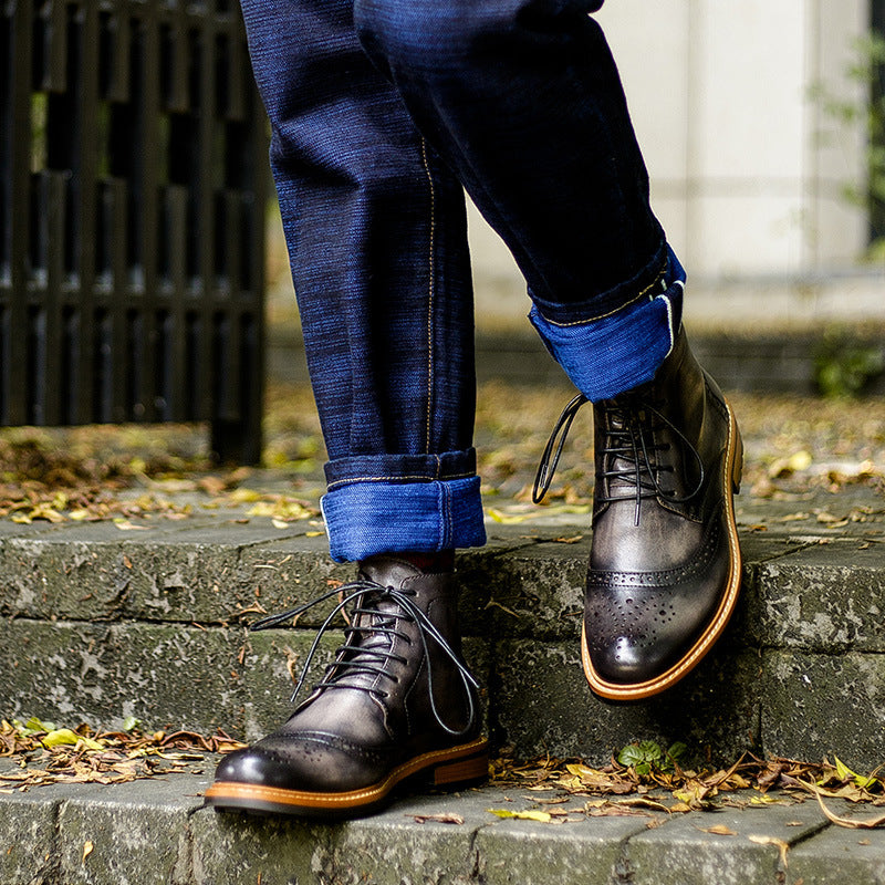 Top Layer Cowhide Round Toe Martin Boots — Men&