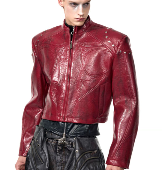 Stand-Up Collar Faux Leather Jacket — Men&