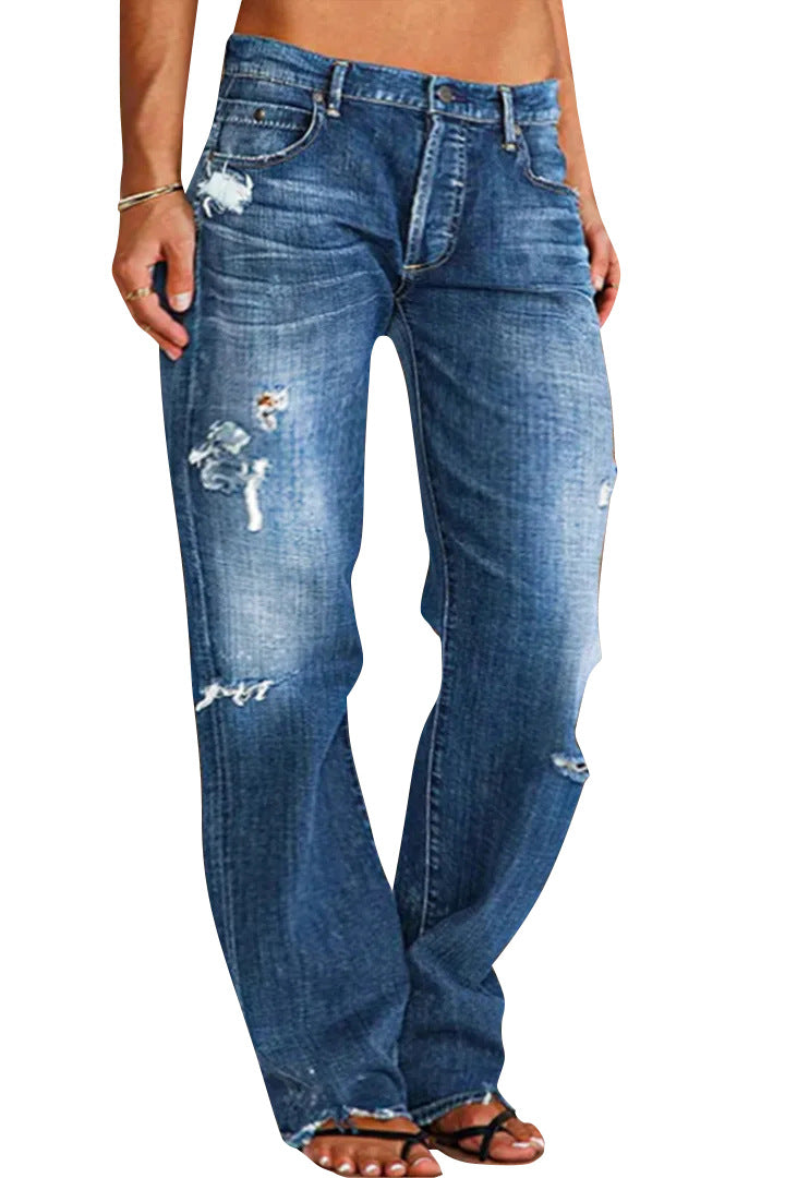Ripped Loose Wide-Leg Jeans — Women&