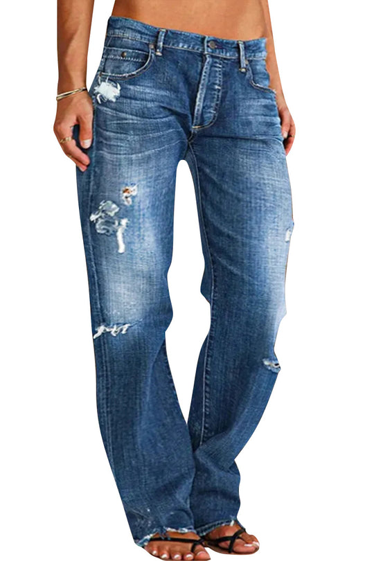 Ripped Loose Wide-Leg Jeans — Women&
