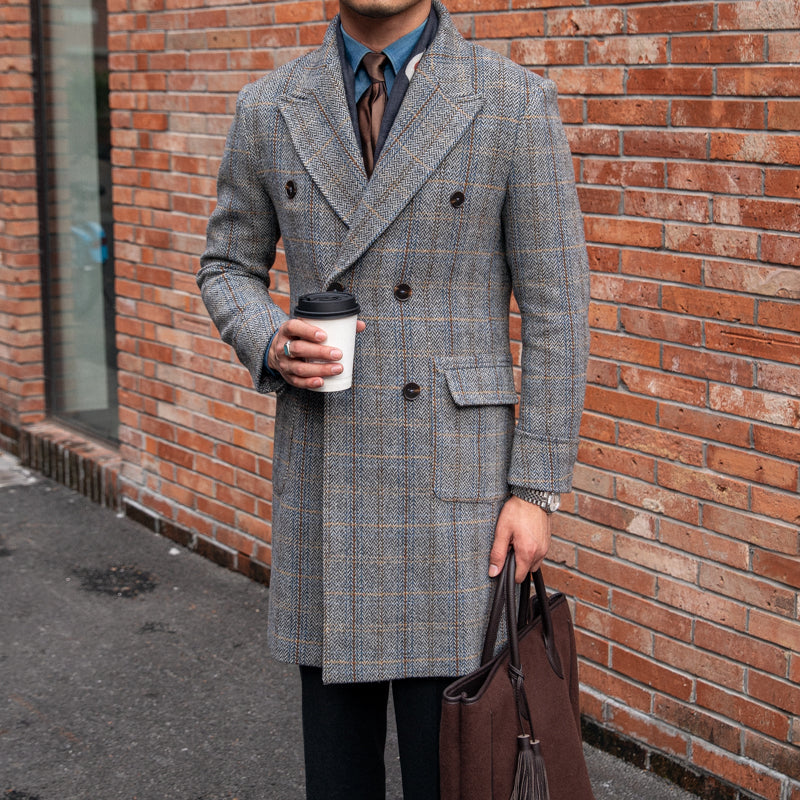 Retro Wool Plaid Polo Coat