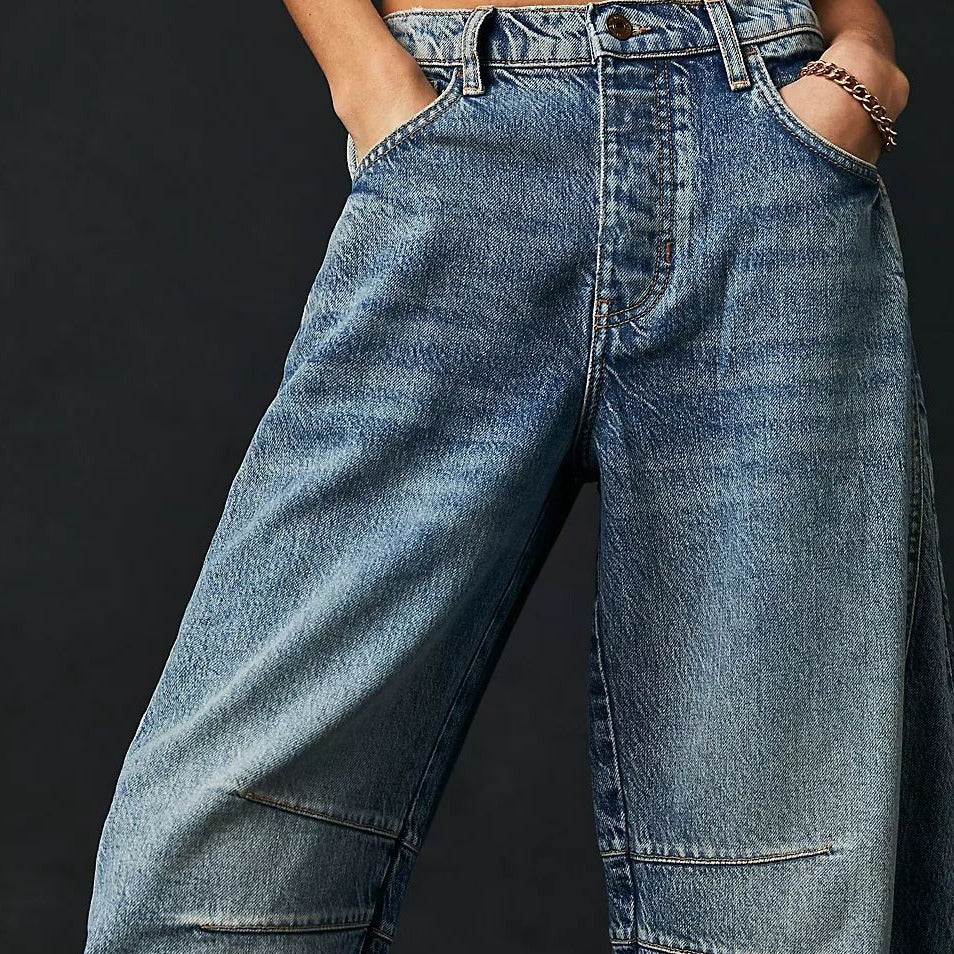High-Stretch Mid-Rise Barrel Jeans — Women&