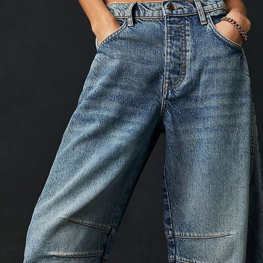 High-Stretch Mid-Rise Barrel Jeans — Women&