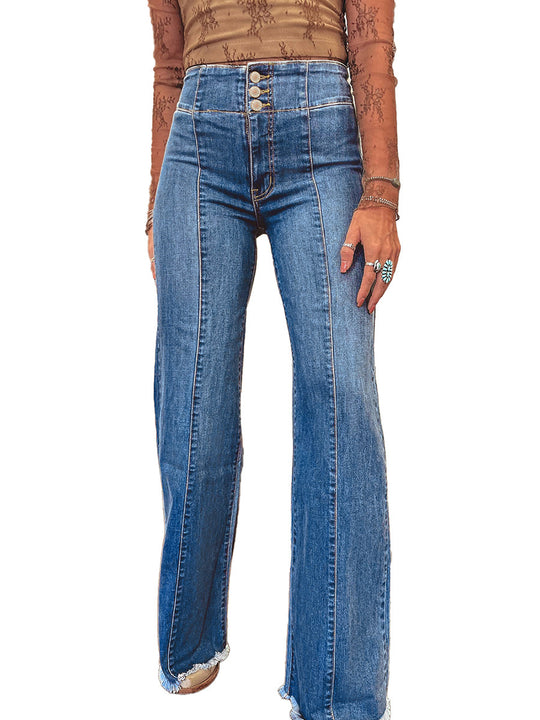 Slim-Fit High-Waist Ripped Hem Jeans — Women&