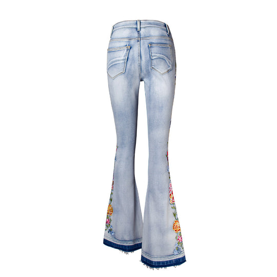 3D Embroidery Flared Jeans — Women&