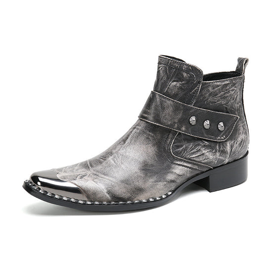 Chunky Heel Cowhide Lace-Up Motorcycle Boots — Unisex
