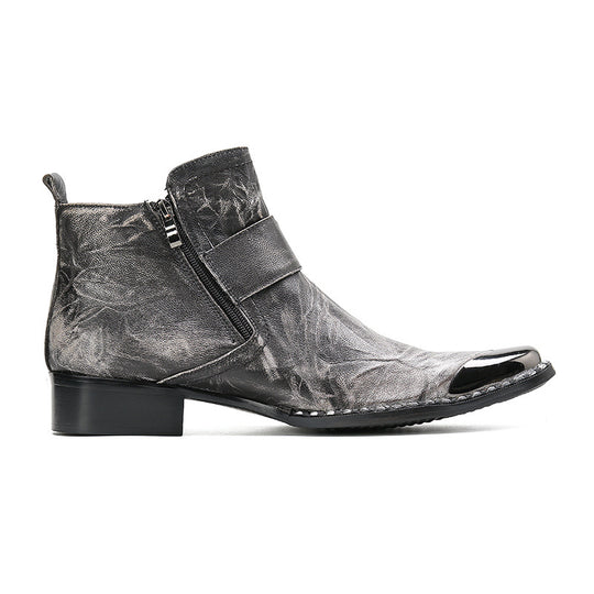 Chunky Heel Cowhide Lace-Up Motorcycle Boots — Unisex
