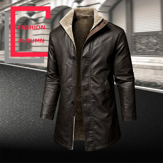 Leather Extended Plus Size Men's Coat
