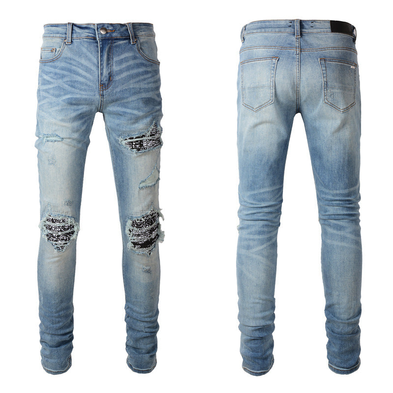 ShopBAM — Cashew Flower Pattern Slim Denim — Classic Blue