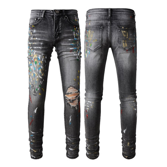 ShopBAM — Vintage-Wash Elastic Slim Denim — Slate Grey