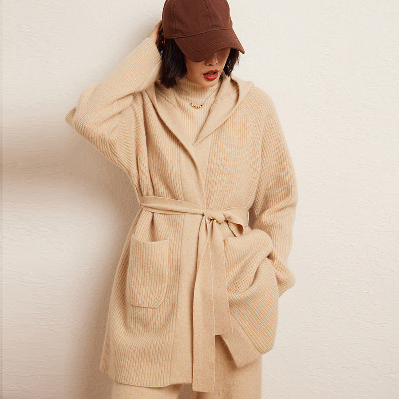 Cashmere Autumn And Winter Loose Hooded Double-Sided