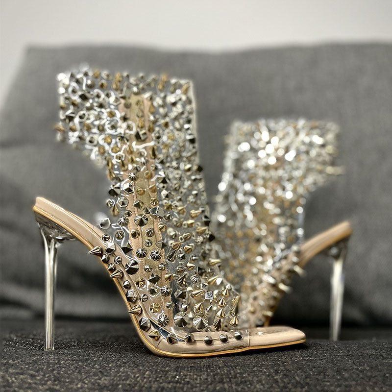 ShopBAM — Rivet Transparent Stiletto Square Toe Sandals — Women's
