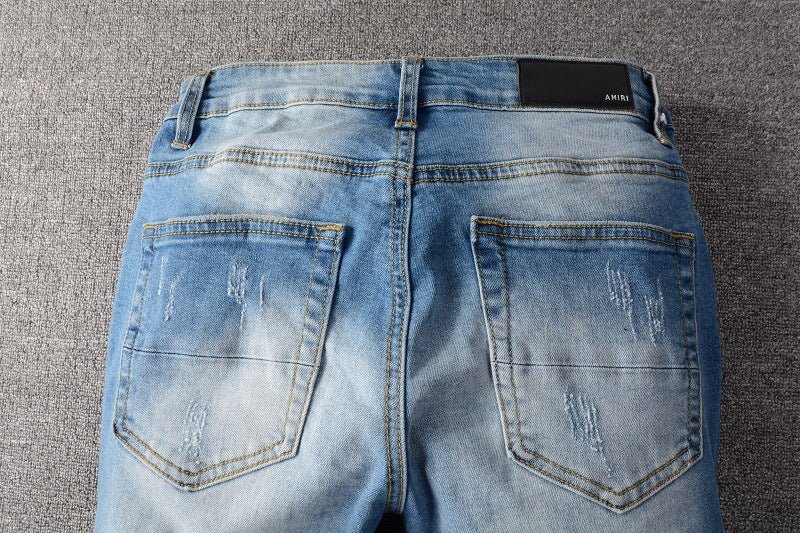 Colorful Patch Ripped Denim — Indigo Blue