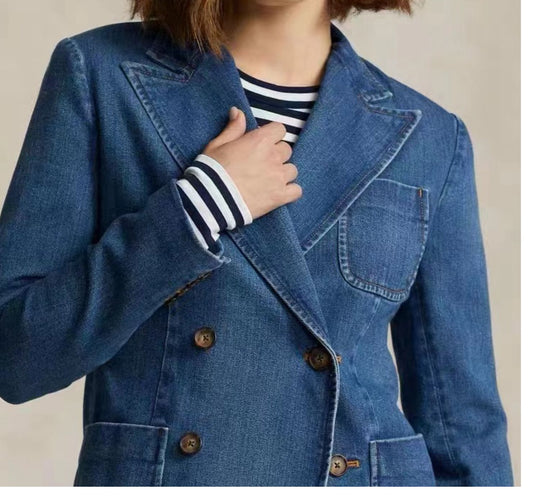 Tibetan Blue Double-Breasted Denim Jacket