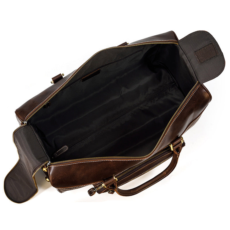 Genuine Leather Retro Trolley Travel Bag