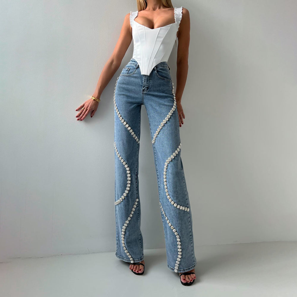 Rhinestone Embellished Straight Leg Jeans — Women's