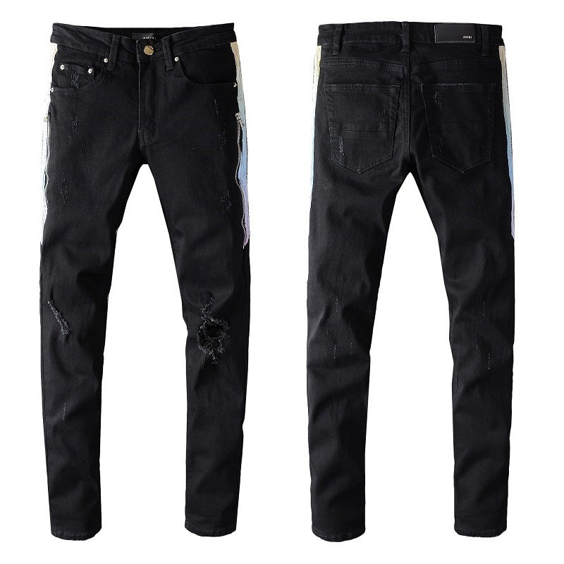 ShopBAM — Black Stitching Micro-Elastic Slim Hip-Hop Denim — Black