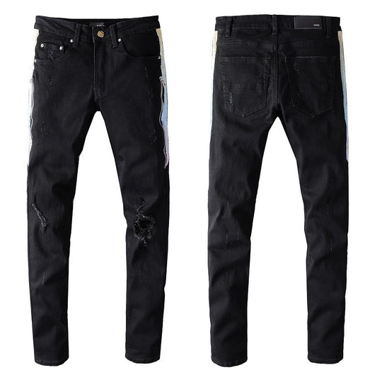 ShopBAM — Black Stitching Micro-Elastic Slim Hip-Hop Denim — Black