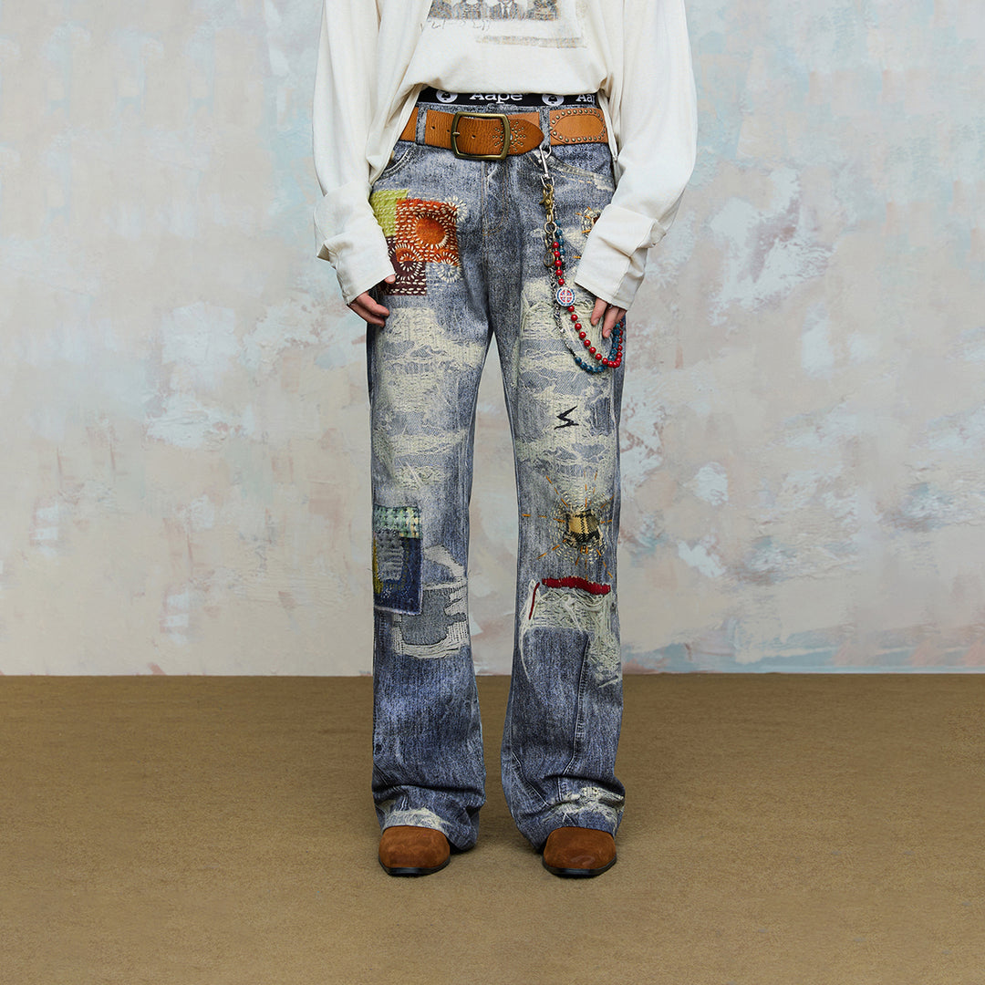 Digital Art Distressed Jeans — Unisex