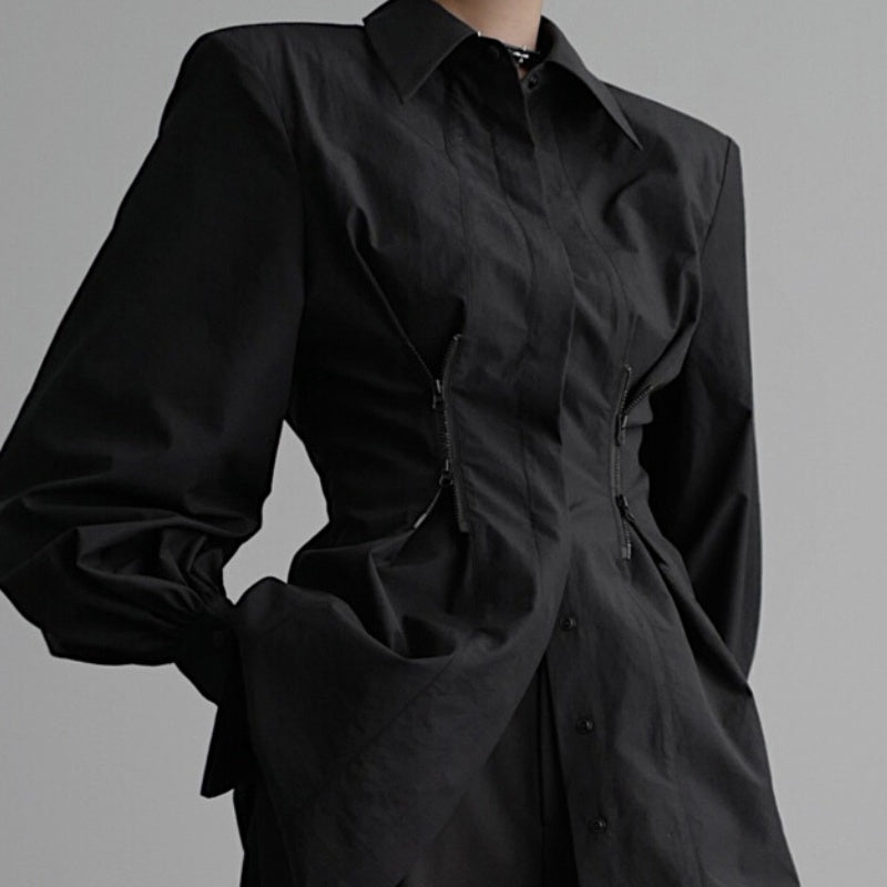 Loose Zip-Front Long Sleeve Shirt — Women's
